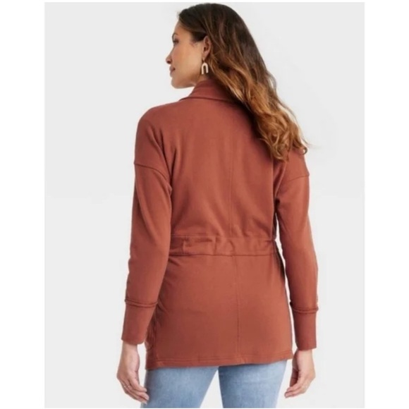 KNOX ROSE Jacket Drape Front Long Sleeve With Pockets Fiery Brown Size XS - Picture 11 of 11